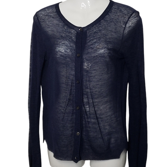 Theory Linen Viscose Lightweight Cardigan Navy Blue Button Up Women's Sz… - Picture 1 of 13